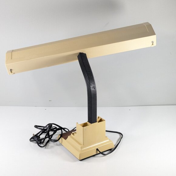 Vintage Beige Adjustable Gooseneck Fluorescent Desk Lamp with pen storage - Picture 5 of 15